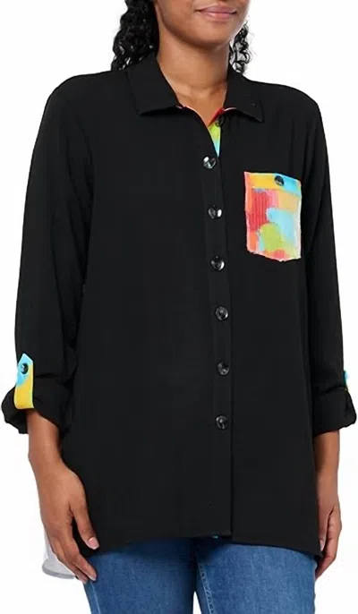 Multiples Colorful Accents Roll Tab Top In Black