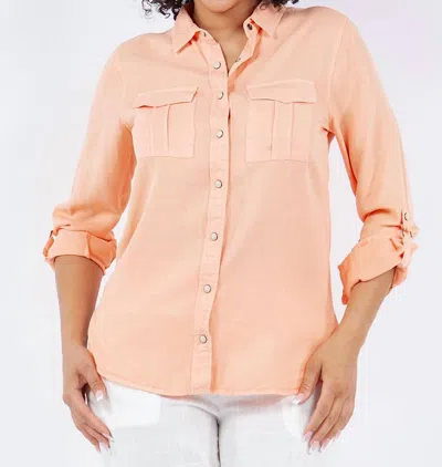 Paparazzi Tencel Slub Snap Front Long Sleeve Shirt In Apricot