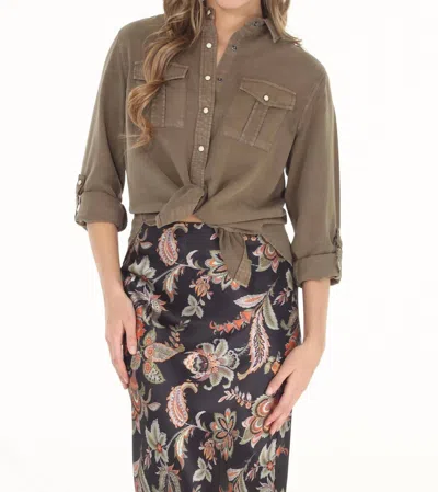 Paparazzi Tencel Slub Snap Front Long Sleeve Shirt In Olive