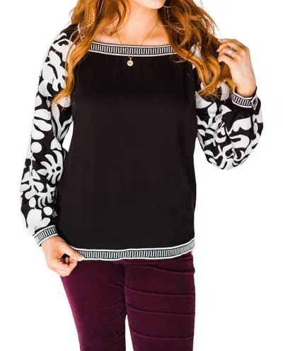 Layerz Clothing Embroidered Sleeve Blouse In Black