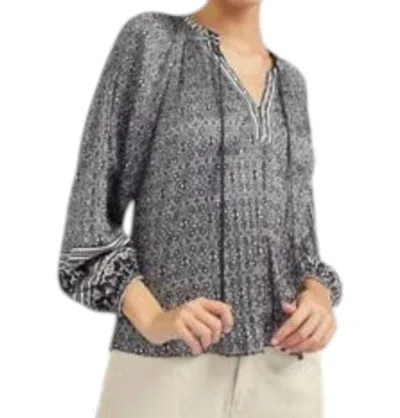 CURRENT AIR MANDARIN COLLAR BLOUSE IN BLACK MULTI 