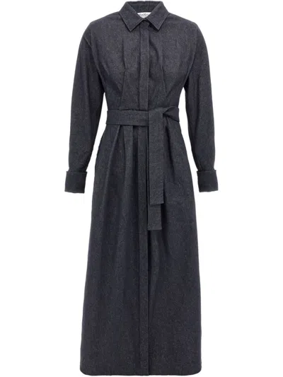 Max Mara Go Belted Waist Midi Dress With Long Sleeves
