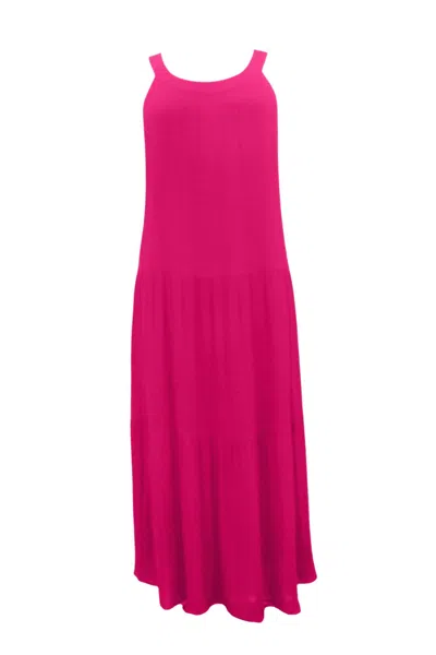 Paparazzi Women's Crinkle Crepe Solid Tiered Maxi Tank Dress In Fuchsia