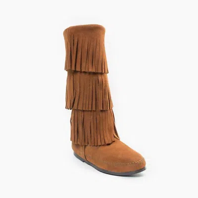 Minnetonka Women's Fringe 3-layer Moccasin Boot In Brown