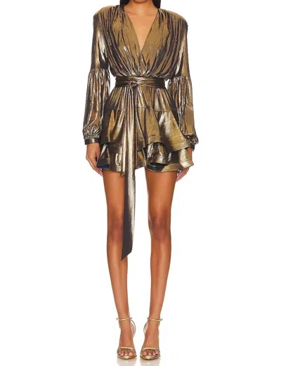 Bronx And Banco Bedouin Metallic Mini Long Sleeve Dress In Metallic Gold