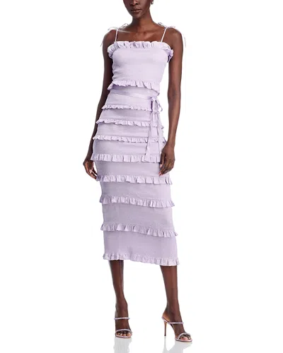 V. Chapman Lily Smocked Floral Print Ruffle Trim Midi Dress