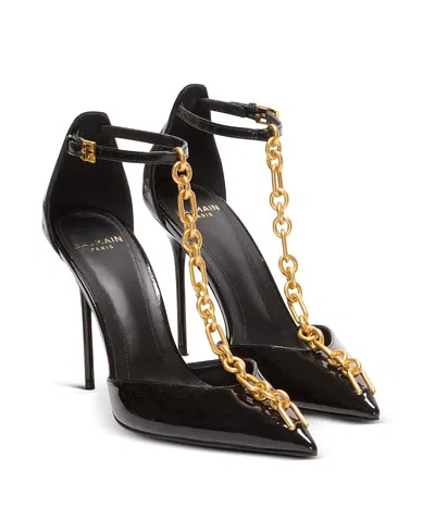 Balmain Sync Patent Leather Chain T-strap Pumps