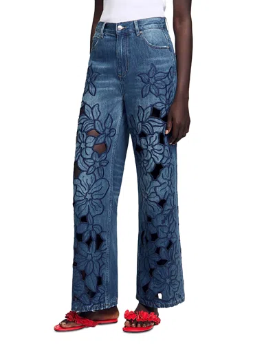 Sandro Spring High Rise Straight Jeans In Blue Jean