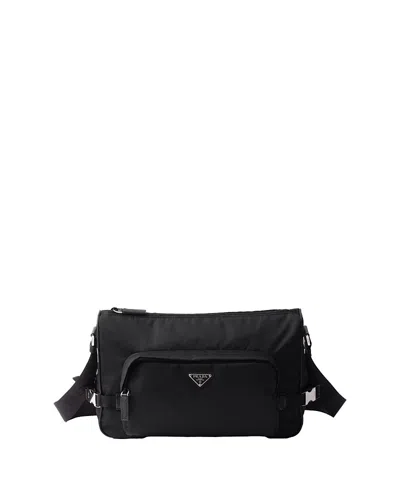 Prada Medium Re-nylon And Saffiano Leather Shoulder Bag In Black