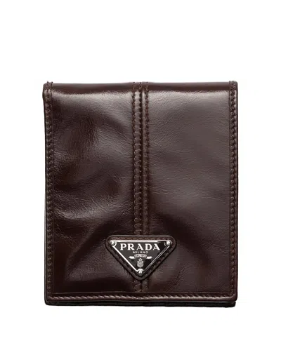 Prada Logo-plaque Leather Wallet In Red
