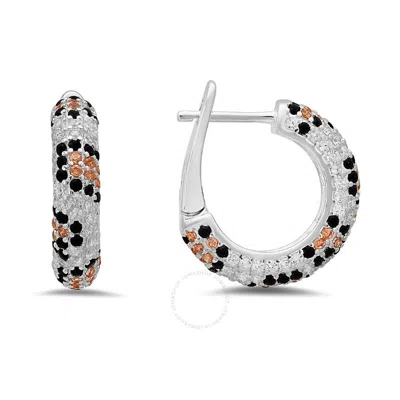 Kylie Harper Sterling Silver Leopard Skin Pave Cz Hoop Earrings In Metallic