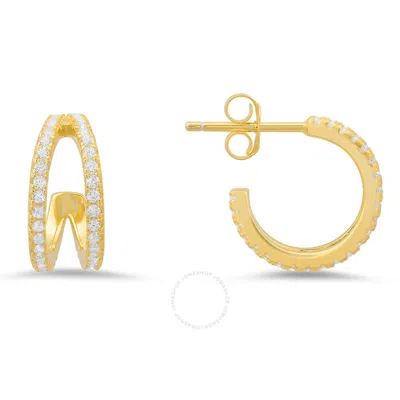 Kylie Harper 14k Gold Over Silver 15mm Double Curve Cz Hoop Earrings