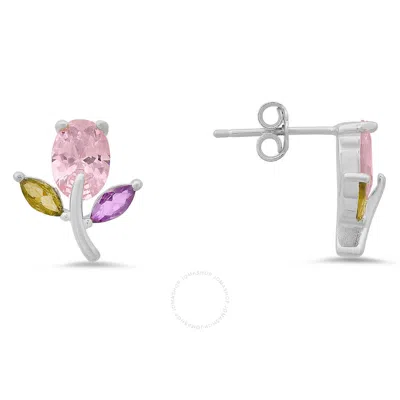 Kylie Harper Sterling Silver Multi-color Cz Flower Stud Earrings