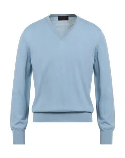Gran Sasso Luxury Man Sweater Light Blue Size 50 Virgin Wool