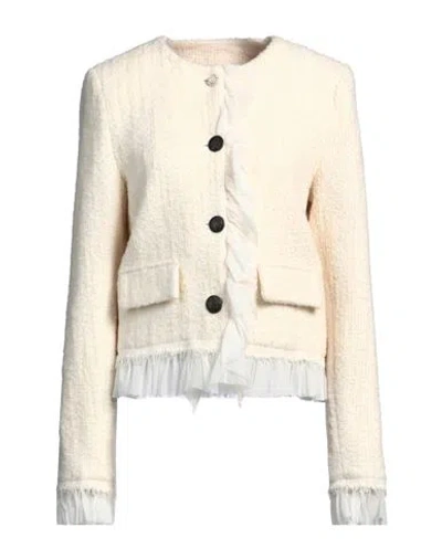 Semicouture Woman Cardigan Cream Size 8 Cotton, Virgin Wool, Polyamide, Polyester, Silk