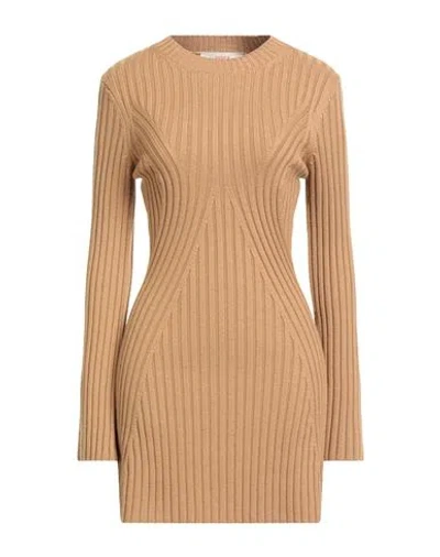 JUCCA JUCCA WOMAN MINI DRESS CAMEL SIZE L VIRGIN WOOL 