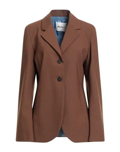 Ottod'ame Woman Blazer Chocolate Brown Size 8 Polyester, Virgin Wool, Elastane