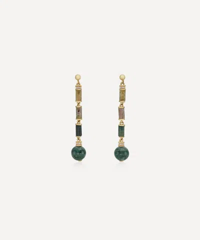 Laura Vann 18ct Gold-plated Vermeil Silver Column Longline Agate Drop Earrings