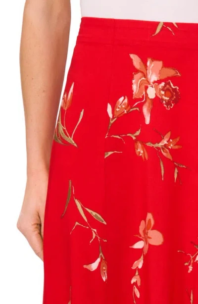 Cece Floral Print Maxi Skirt In Red