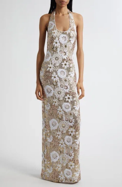 Ramy Brook Tiffany Floral Sequin Halter Column Gown