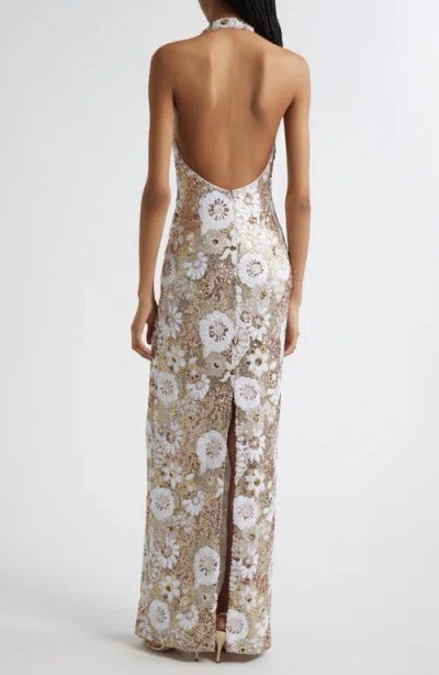 Ramy Brook Tiffany Floral Sequin Halter Column Gown