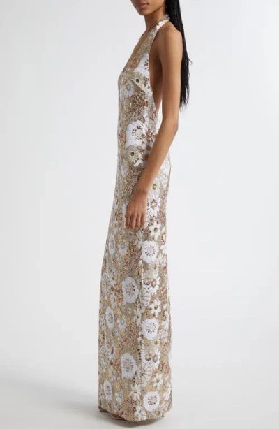 Ramy Brook Tiffany Floral Sequin Halter Column Gown
