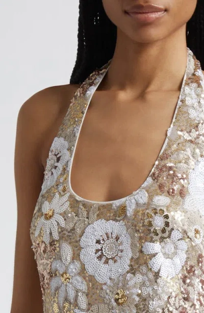Ramy Brook Tiffany Floral Sequin Halter Column Gown