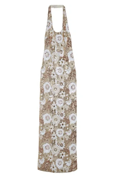 Ramy Brook Tiffany Floral Sequin Halter Column Gown