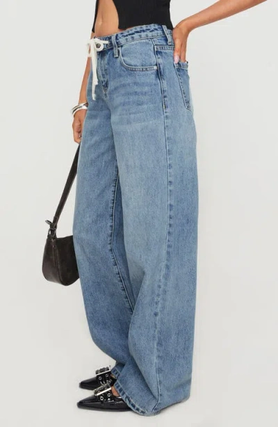 Princess Polly Mellowed Out Drawstring Low Rise Wide Leg Jeans