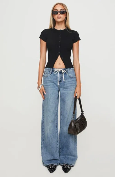 Princess Polly Mellowed Out Drawstring Low Rise Wide Leg Jeans