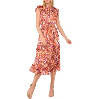 Cece Flutter Sleeve Smocked Waist Midi Dress