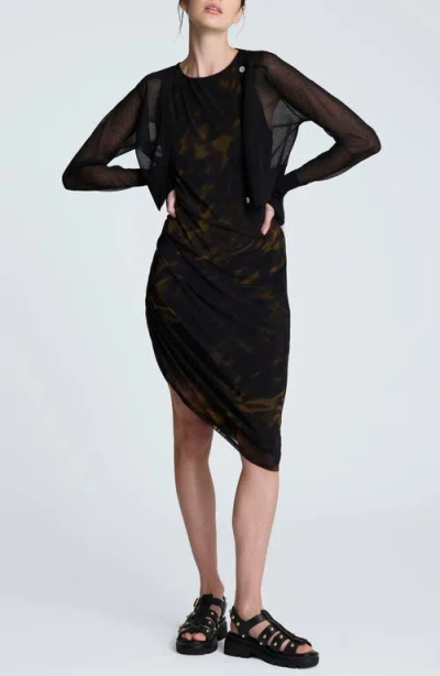 Kenneth Cole Sandra Side Ruched Asymmetrical Mesh Tank Dress
