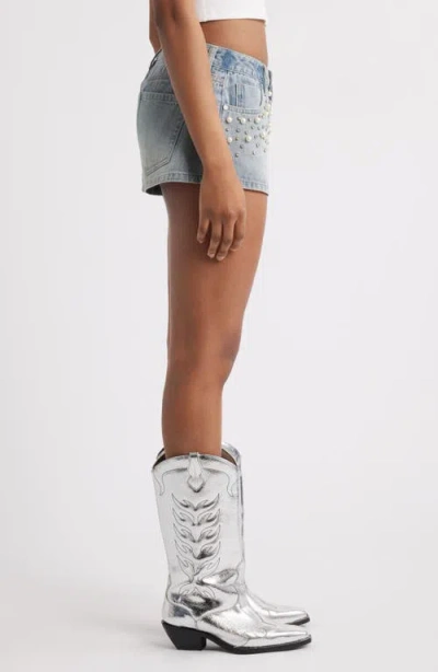 Ptcl Ruby Imitation Pearl & Rhinestone Detail Denim Shorts