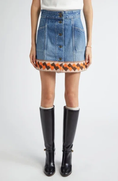 Valentino Garavani Denim Mini Skirt With Jacquard Trim