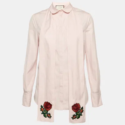 Pre-owned Gucci Pink Cotton Neck Tie Buttoned Shirt M