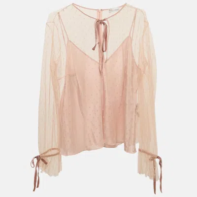 Pre-owned Red Valentino Pink Tulle Tie-up Detail Blouse Xl