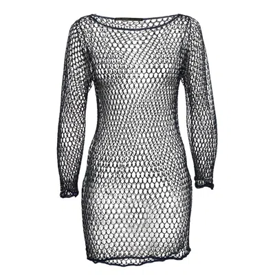 Pre-owned Class By Roberto Cavalli Blue Beaded Mesh Crochet Sheer Mini Dress M