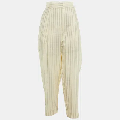Pre-owned Sandro Ecru Striped Canvas Straight Leg Pants L In White