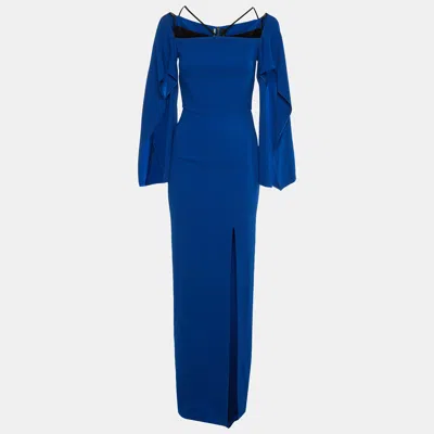 Pre-owned Roland Mouret Blue Crepe Off Shoulder Maxi Dress M