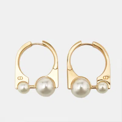 Pre-owned Dior Tribales Faux Pearl Gold Tone Earrings