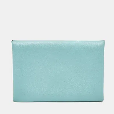 Pre-owned Hermes Hermès Bleu Atoll Evercolor Leather Calvi Card Holder