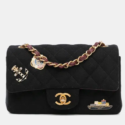Pre-owned Chanel Black Wool Rectangular Felt Paris-hamburg Charms Mini Flap Bag