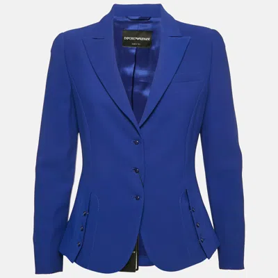 Pre-owned Emporio Armani Blue Textured Crepe Button Detail Blazer M