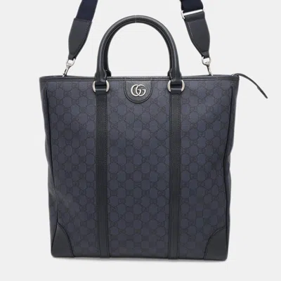 Pre-owned Gucci Navy Pvc Leather Ophidia Tote Bag In Blue