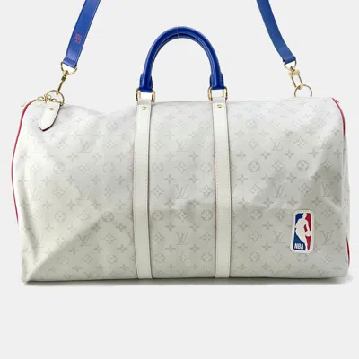 Pre-owned Louis Vuitton White Monogram Lvx Nba Keepall Bandouliere 55 Duffel Bag