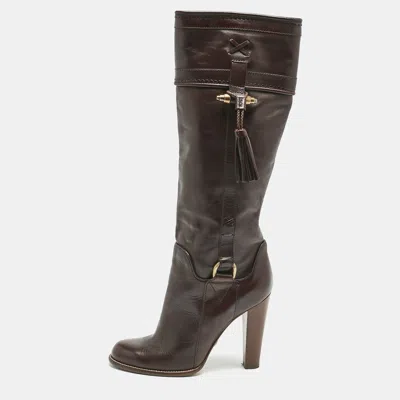 Pre-owned Dolce & Gabbana Brown Leather Knee Length Boots Size 39.5