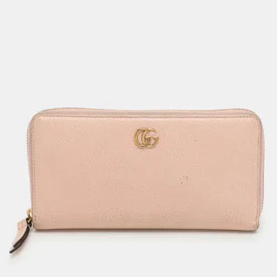 Pre-owned Gucci Pink Leather Marmont Zip Around Continental Wallet