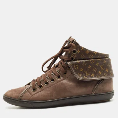 Pre-owned Louis Vuitton Brown Monogram Canvas And Suede Brea Mid Top Sneakers Size 37