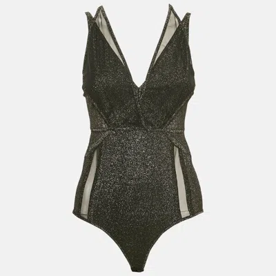 Pre-owned Elie Saab Black Lurex Jersey And Tulle Trim Bodysuit S