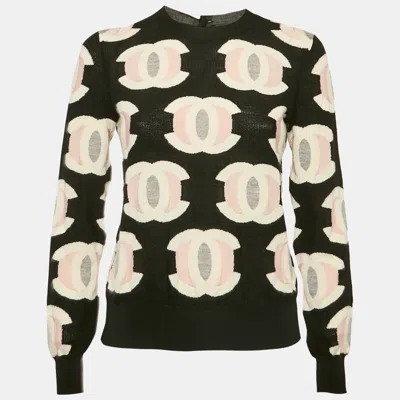 Pre-owned Chanel Black Logo Jacquard Knit Cashmere Sweater S